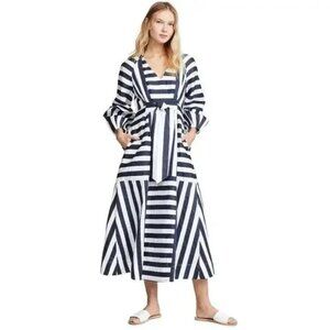 Mara Hoffman Vivica Dress Tie Waist Striped Navy White Size 2
